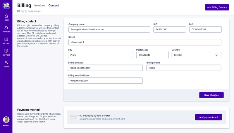 Revolgy Customer portal - MyServices - Billing and invoicing