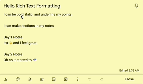 Google Keep on the web finally gets text formatting