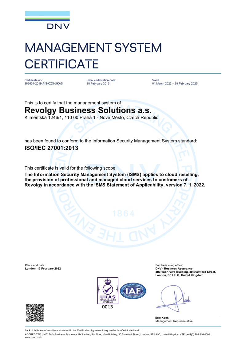 Revolgy ISO 27001 certificate EN (2022–2025)