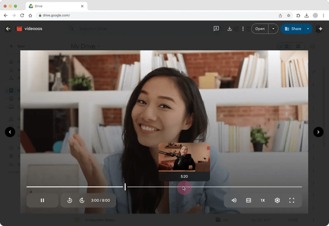 Screenshot of quick video preview Google Drive