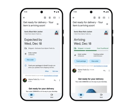 Mobile screens of how to opt in to holiday package tracking