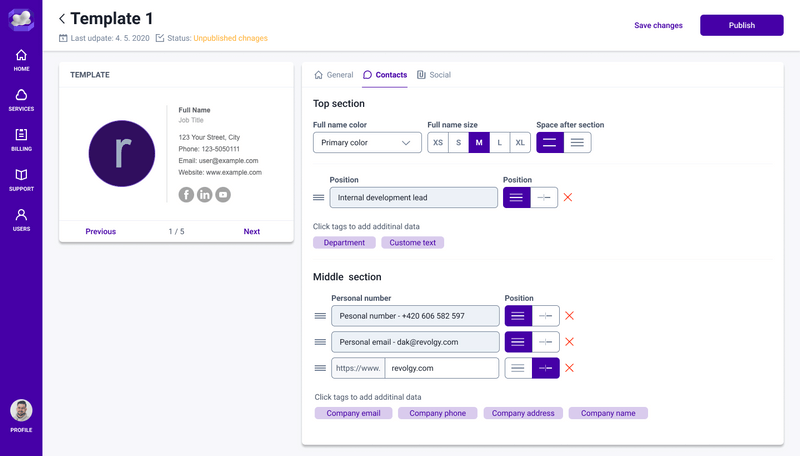 Revolgy Customer portal - MyServices - Signature management