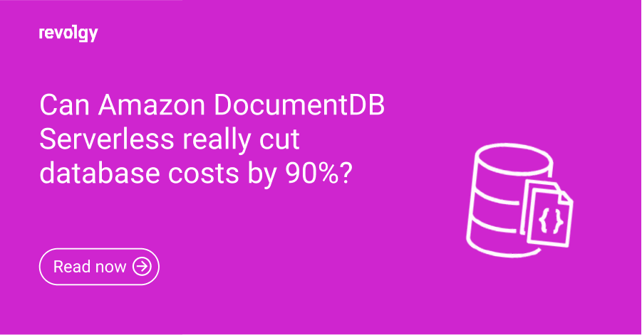Pink background for Amazon Serverless article with a database illustration