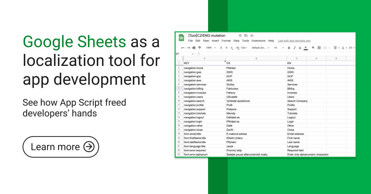 Google Sheet as localization app revolgy hero