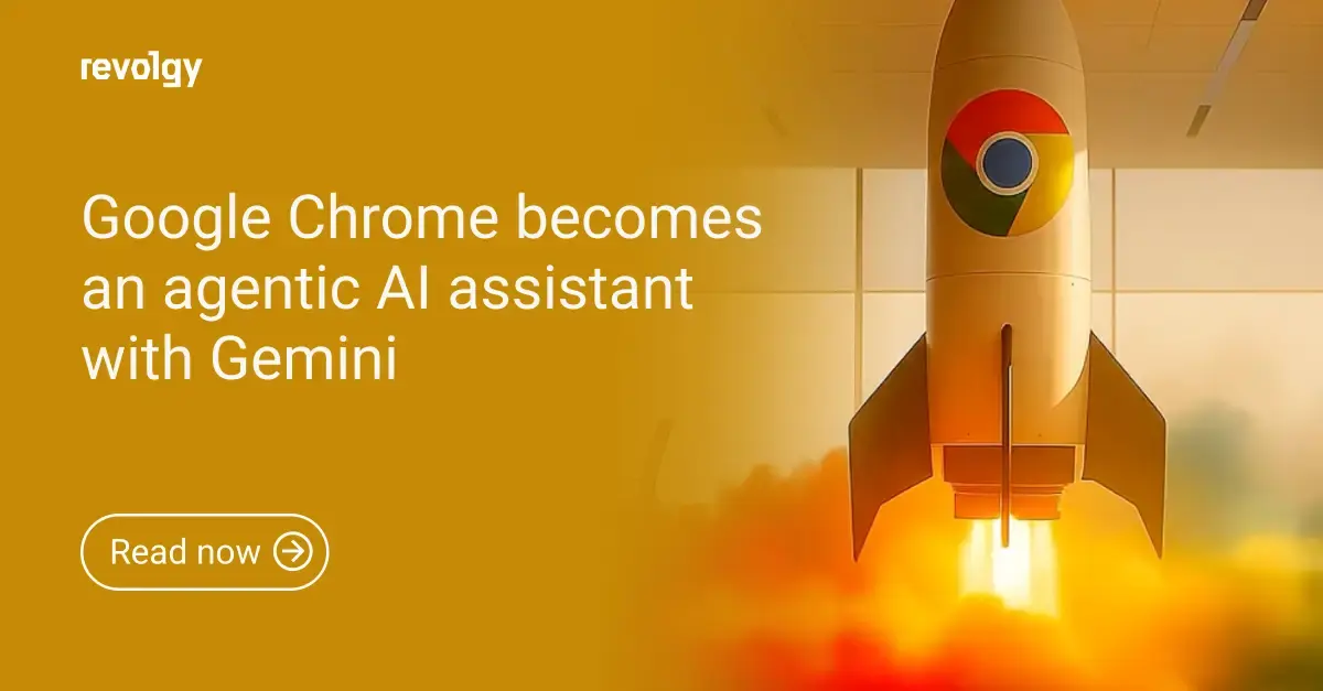 Orange background Google Chrome becomes an agentic AI assistant with a photo of rocket