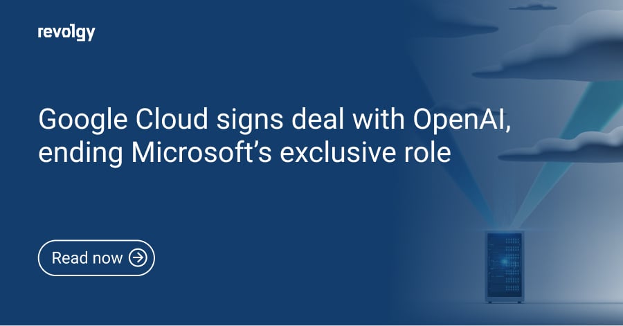 Blue preview image with a server and clouds for Revolgy article