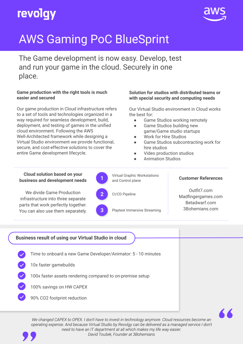 Revolgy Bluesprint - Gaming PoC Virtual Game Studio AWS_Onepager