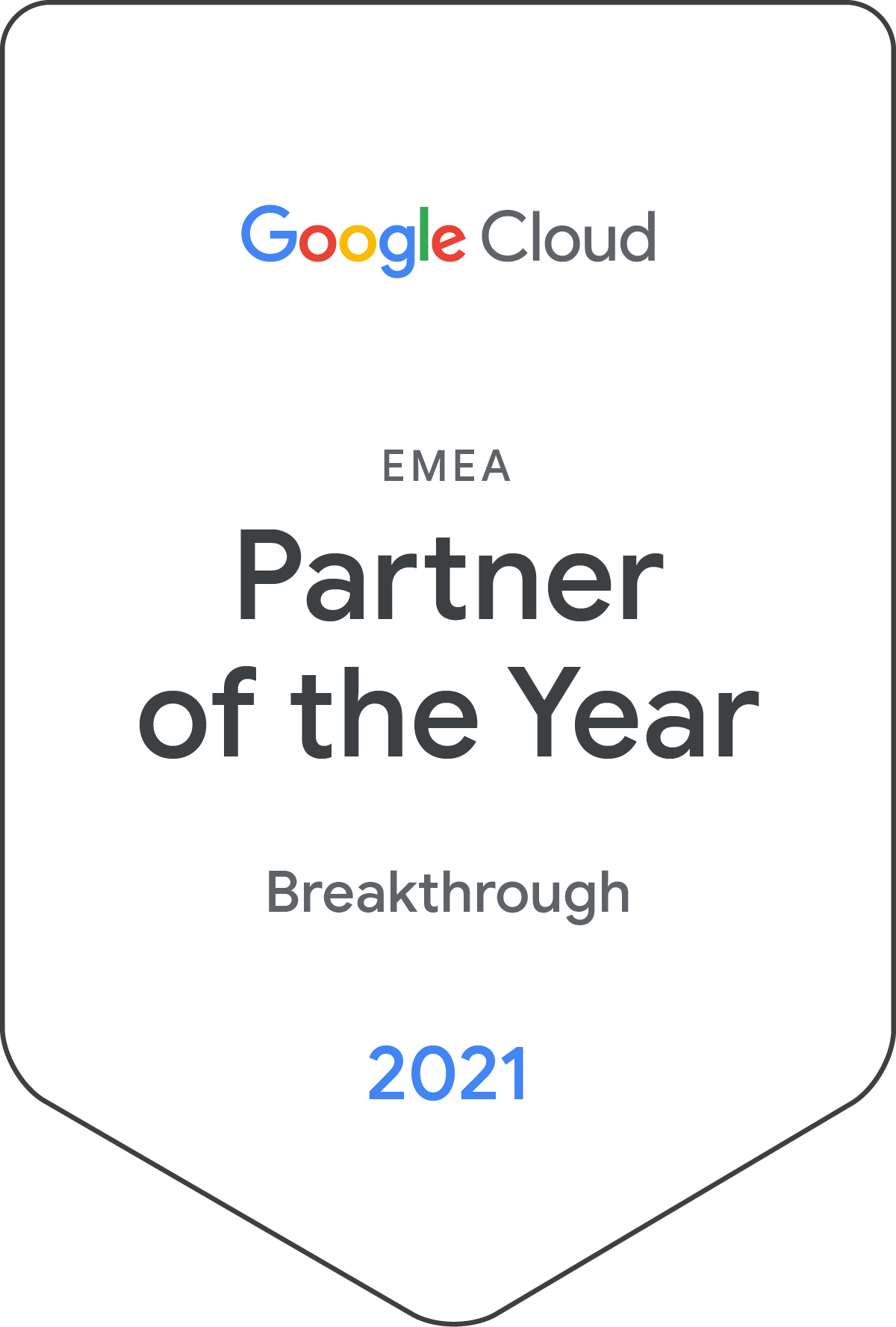 google cloud 2021 Partner of the Year Breakthrough EMEA